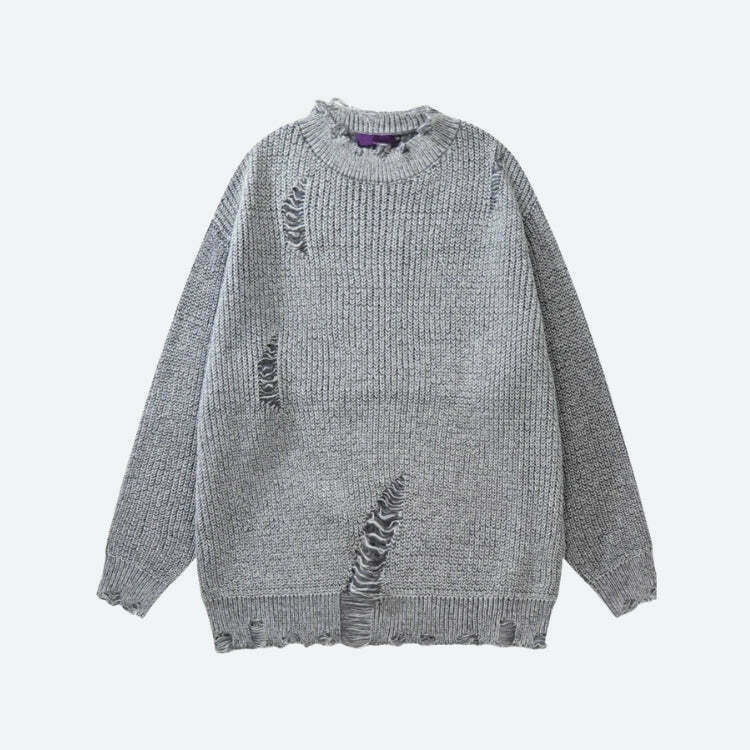 Aesthetic Grunge Distressed Knitted Sweater with Unique Skeleton Embroidery - Y2K Style