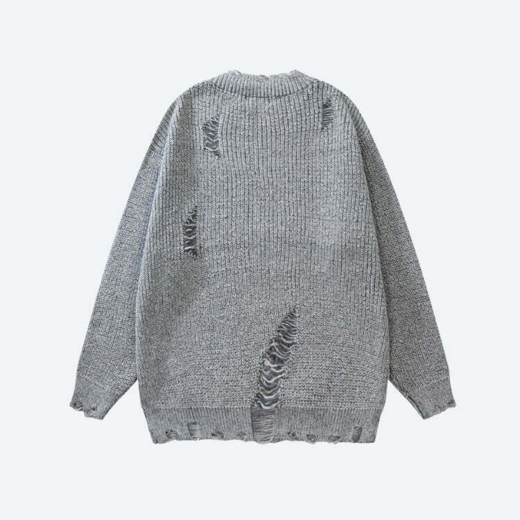 Aesthetic Grunge Distressed Knitted Sweater with Unique Skeleton Embroidery - Y2K Style