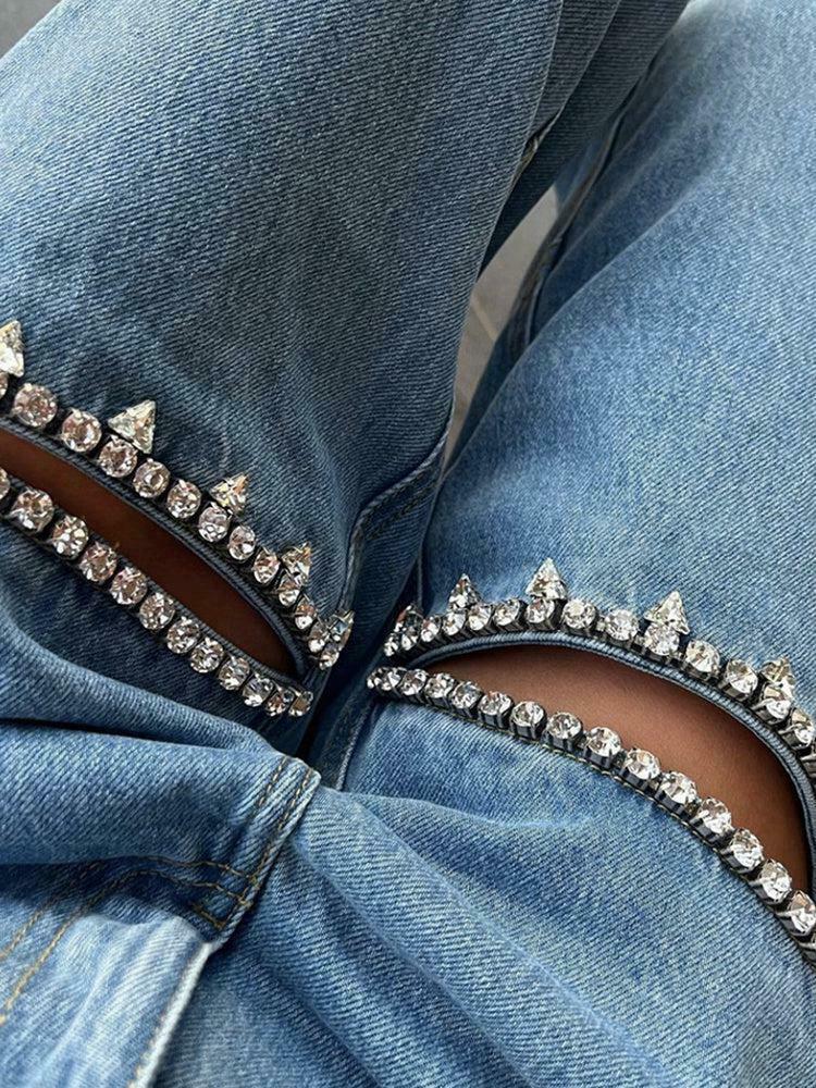 Baddie Embellished Cut-Out Jeans - Trendy Low Rise Baggy Y2K Style with Unique Buckle Details