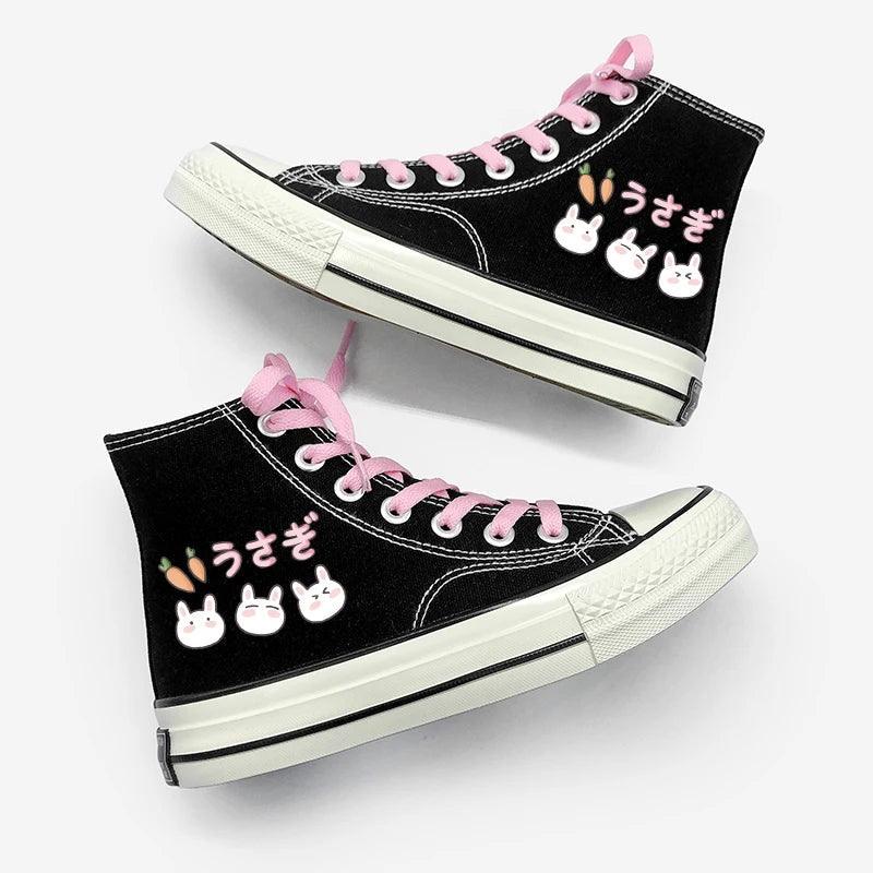 Charming Rabbit & Carrot Lace Up Canvas Shoes in Y2K Style - Pink and Blue Candy Colors