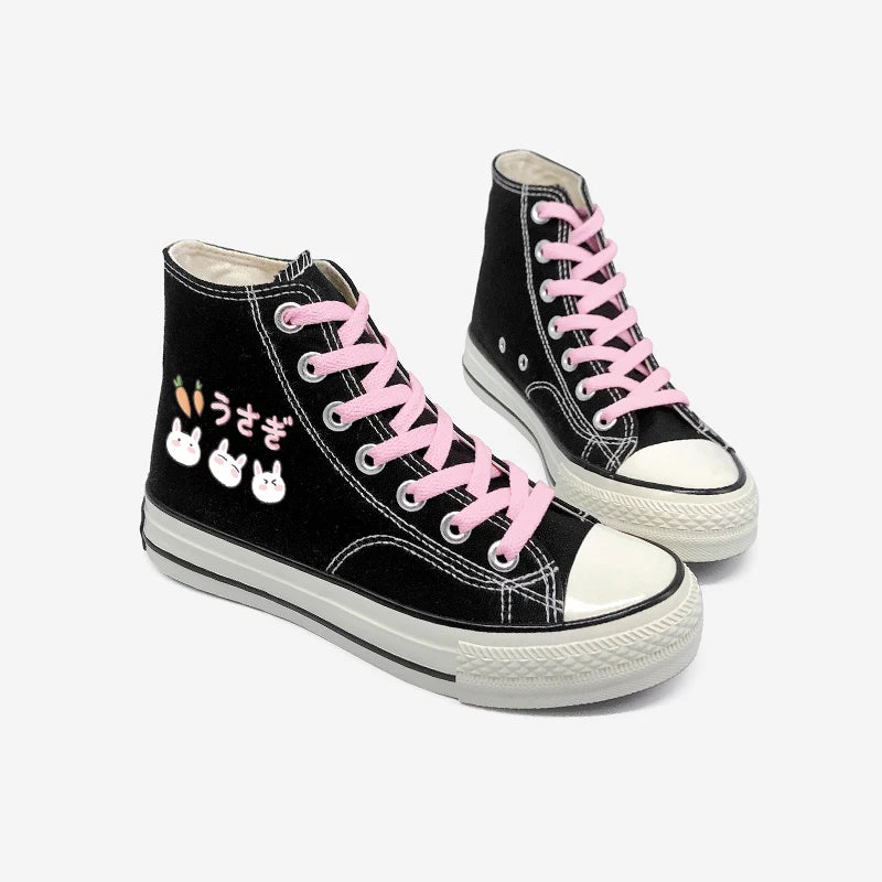 Charming Rabbit & Carrot Lace Up Canvas Shoes in Y2K Style - Pink and Blue Candy Colors