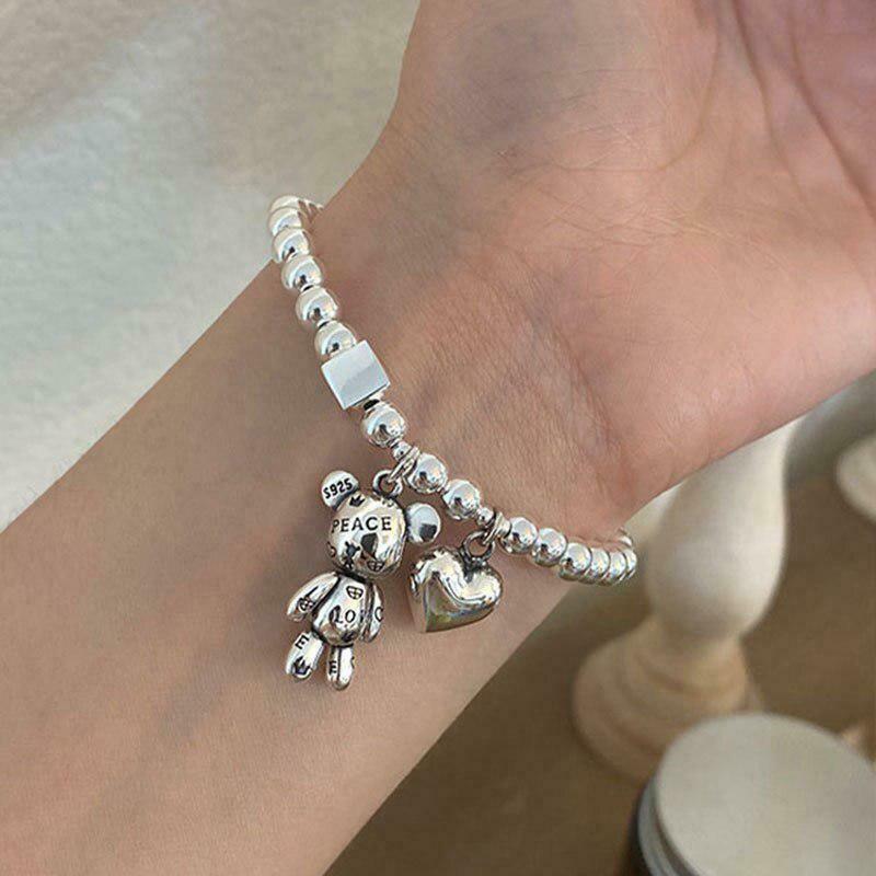 Charming Y2K Bear Bracelet with Silver Chain, Perfect for Trendy Gummy Bear Lovers