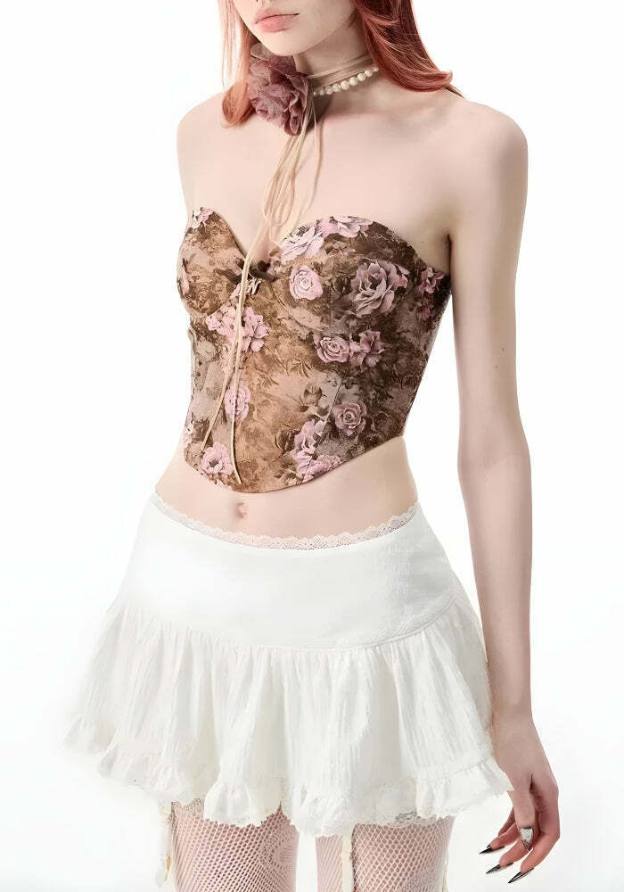 Chic Coquette Ruffled Lace Mini Skirt in Khaki - Trendy Y2K Style for Effortless Fashion