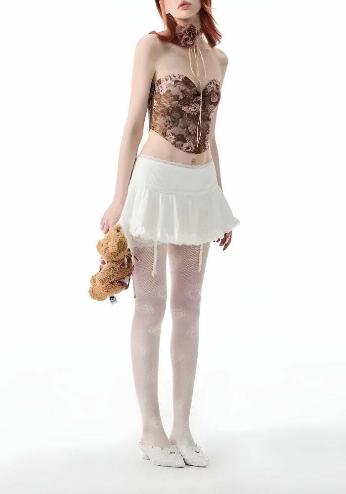 Chic Coquette Ruffled Lace Mini Skirt in Khaki - Trendy Y2K Style for Effortless Fashion