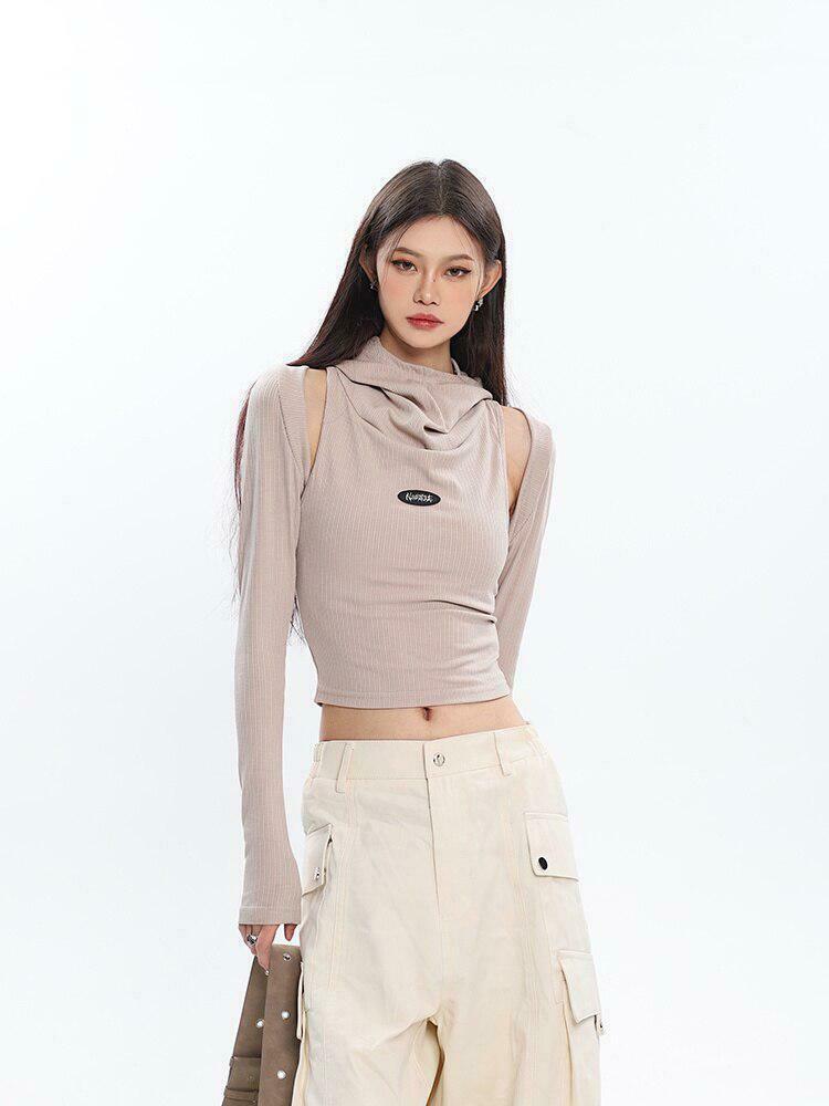 Chic Cowl Collar Cut-Out Crop Top - Trendy Y2K Fashion with Stylish Design and Comfort