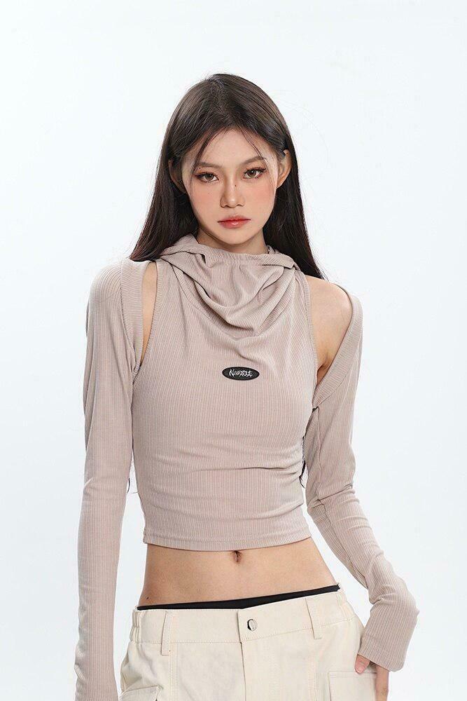 Chic Cowl Collar Cut-Out Crop Top - Trendy Y2K Fashion with Stylish Design and Comfort