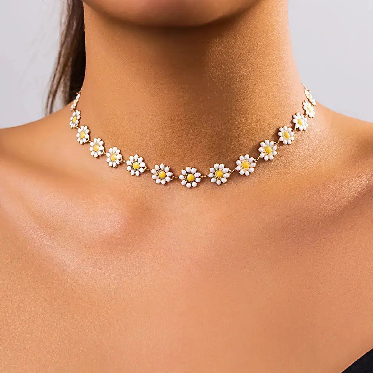 Chic Daisy Choker Necklace - Y2K Fashion Statement with Gothic Lace & Bow Details