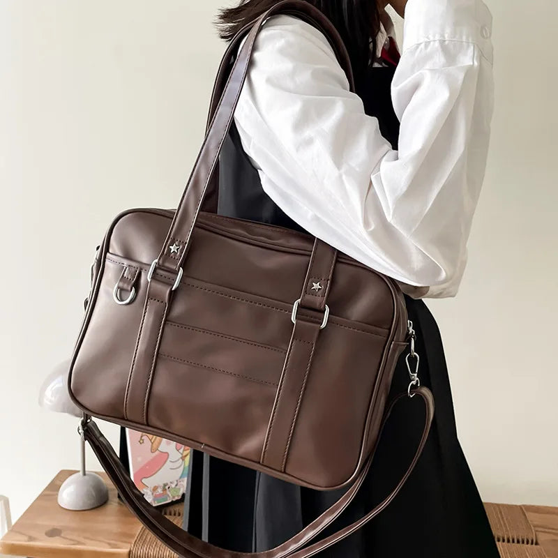 Chic Dark Academia Faux Leather Messenger Bag - Stylish Aesthetic for Y2K Fashion Lovers