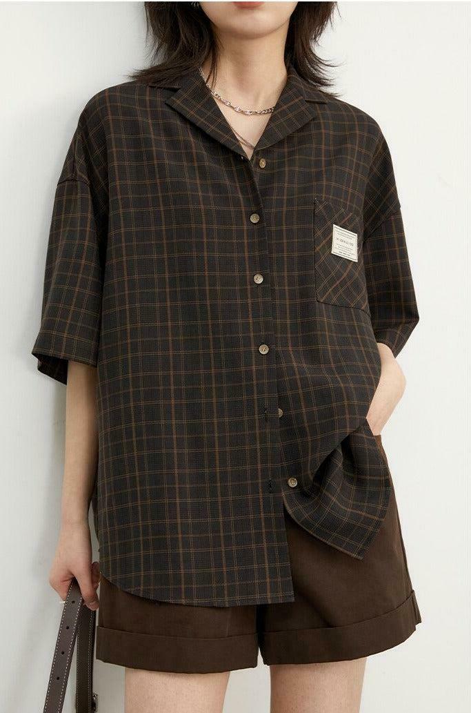 Chic Dark Academia V-Neck Plaid Shirt - Aesthetic Vintage Flannel for Y2K Style Lovers