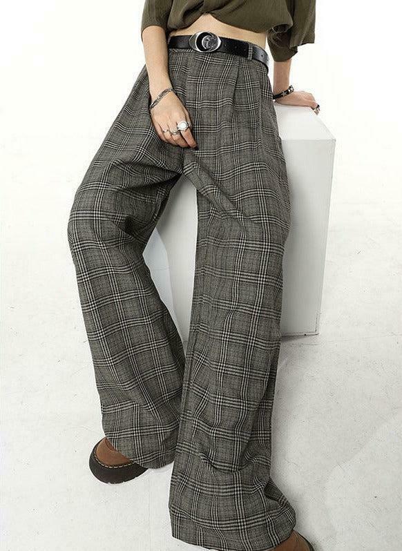 Chic Dark Academia Wide Leg Plaid Pants in Pink - Trendy Y2K Style for Effortless Fashion