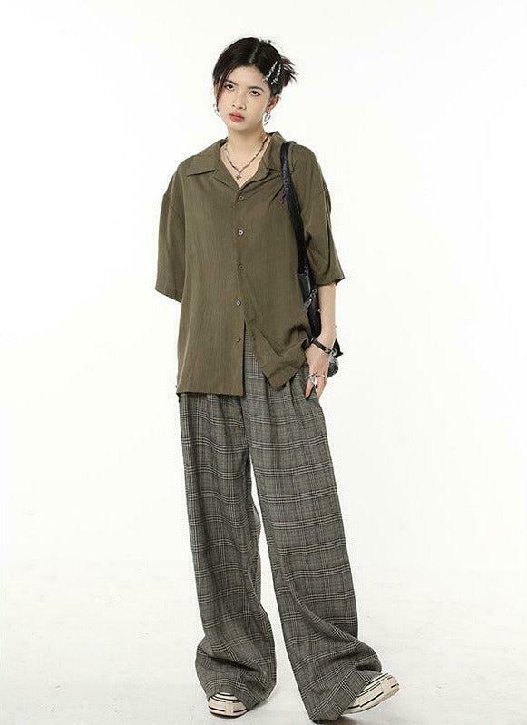 Chic Dark Academia Wide Leg Plaid Pants in Pink - Trendy Y2K Style for Effortless Fashion