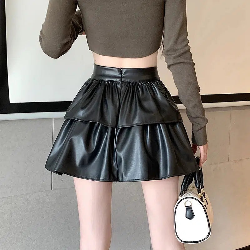 Chic Faux Leather A-Line Mini Skirt - Trendy Y2K Style in Khaki for Effortless Fashion