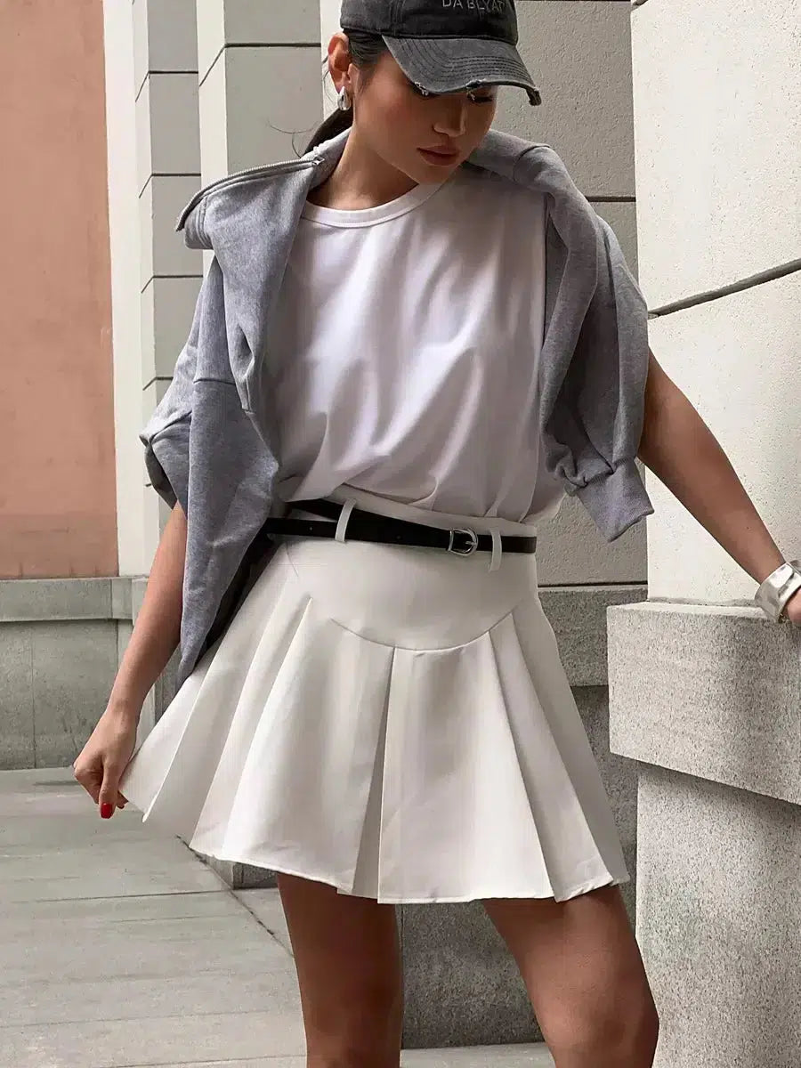 Chic Khaki Pleated Mini Skirt - Y2K Fashion Trend with Drawstring & Emo Style Appeal