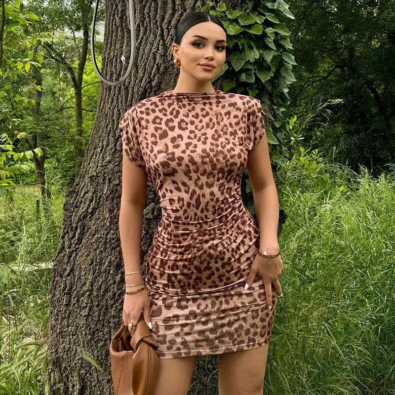 Chic Leopard Bodycon Mini Dress - Y2K Fashion with Long Sleeves & Trendy Style