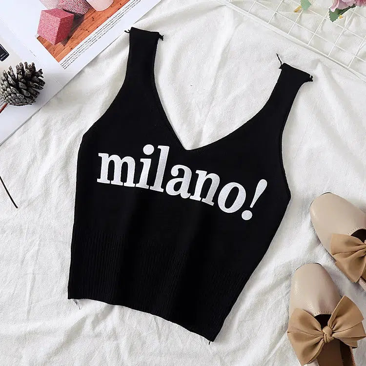 Chic Milano Knitted Tank Top with Bow Tie Detail - Trendy Y2K Crop Top for Stylish Outfits