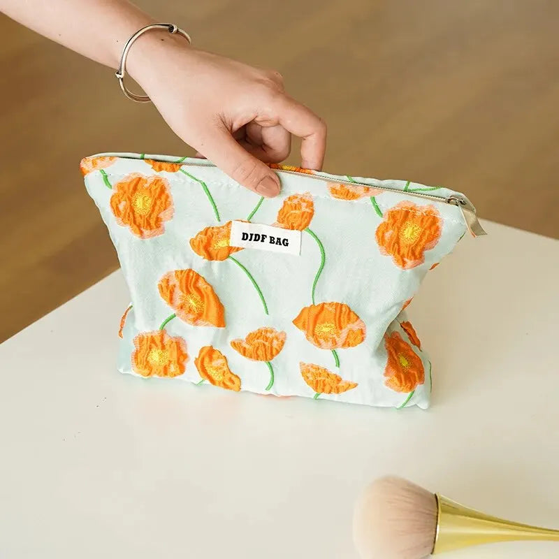 Chic Orange Flowers Makeup Bag - Aesthetic Design for Stylish Y2K Looks & Essentials