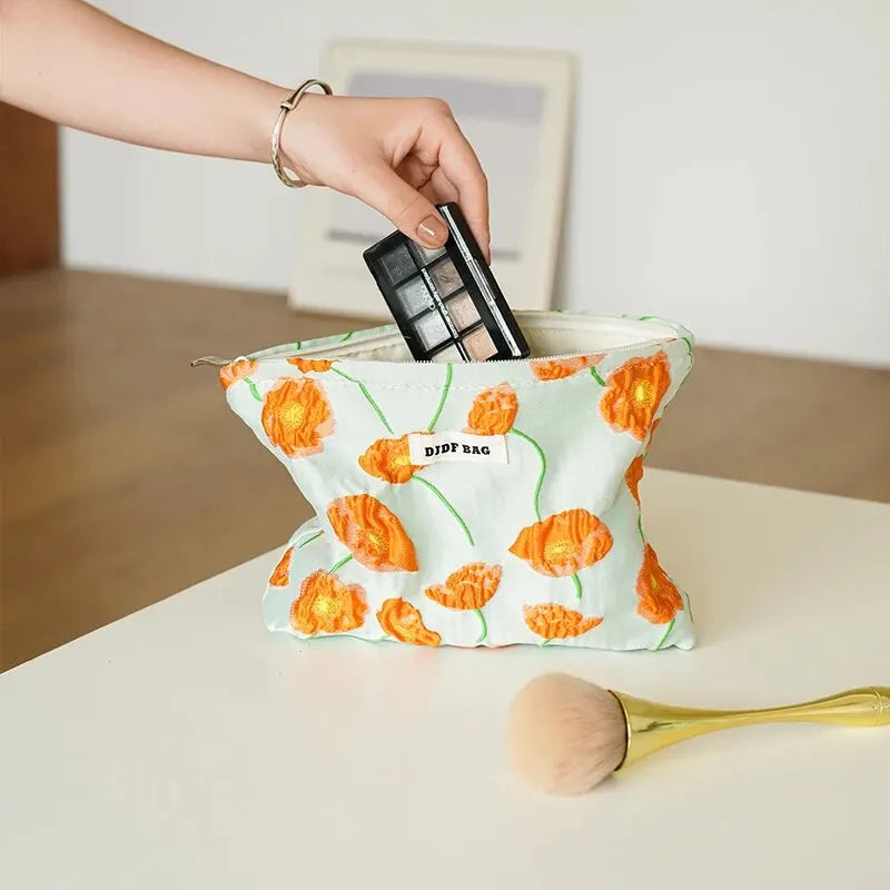 Chic Orange Flowers Makeup Bag - Aesthetic Design for Stylish Y2K Looks & Essentials