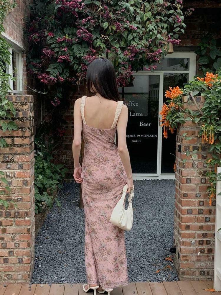 Chic Pink Maxi Dress - Bohemian Long Sleeve Bodycon Style for Y2K and Fairycore Fashion