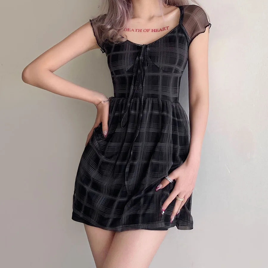 Chic Pink Plaid Mini Dress - Long Sleeve Bodycon Style for Y2K and Bohemian Fashion Lovers