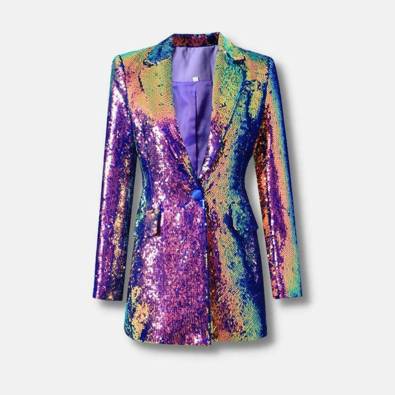 Chic Premium Sequin Long Blazer with Floral Embroidery - Y2K Fashion Statement Piece