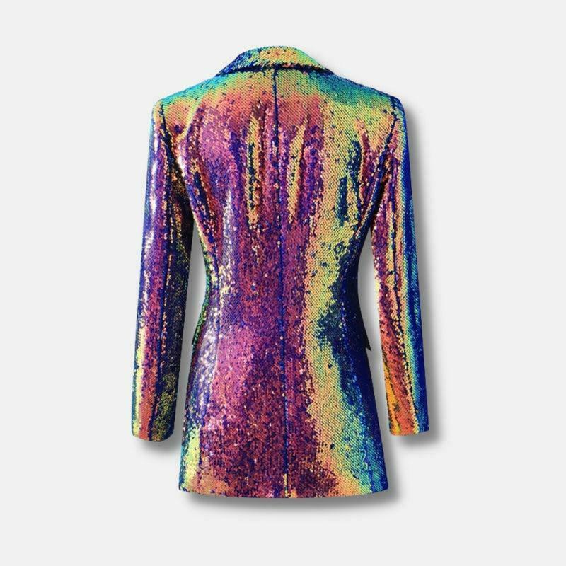 Chic Premium Sequin Long Blazer with Floral Embroidery - Y2K Fashion Statement Piece