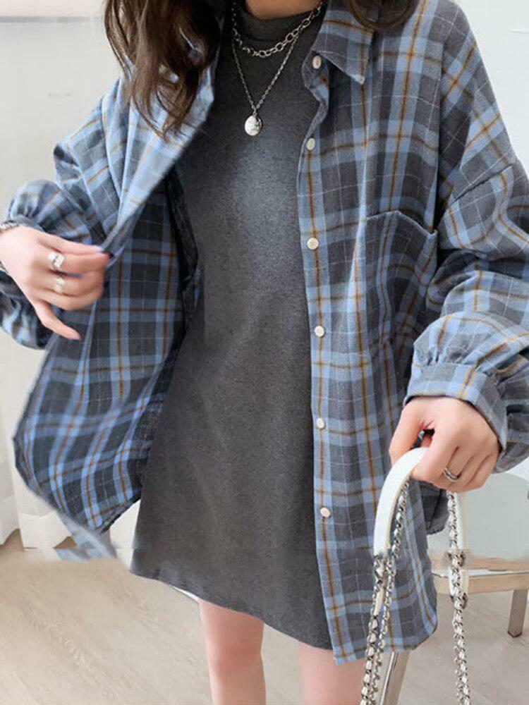 Chic Puff Sleeve Plaid Shirt - Trendy Y2K Fashion with Vintage Flannel Style and Comfort