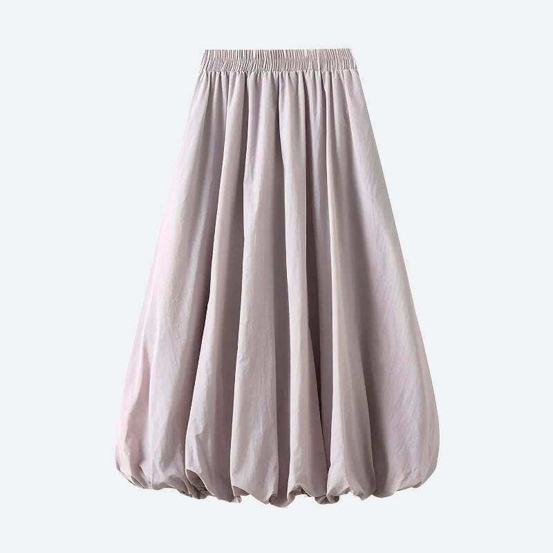 Chic Soft Girl Pastel Bubble Midi Skirt - Y2K Pleated Design in Khaki for Trendy Outfits