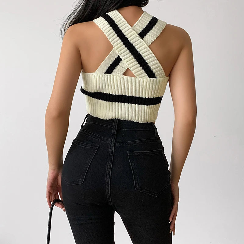 Chic Striped Knitted Crop Top - Trendy Y2K Style with Soft Fabric for Effortless Fashion