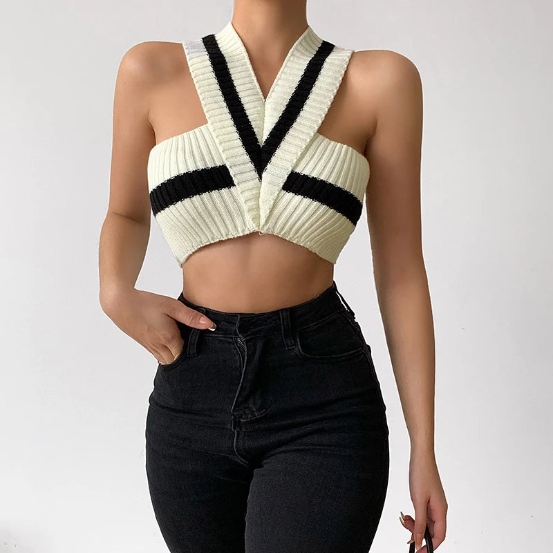 Chic Striped Knitted Crop Top - Trendy Y2K Style with Soft Fabric for Effortless Fashion