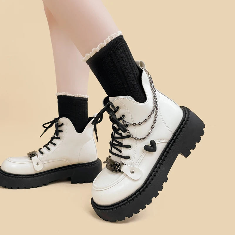 Chic White Platform Boots with Tabi Split Toe Design for Trendy Y2K Fashion Lovers