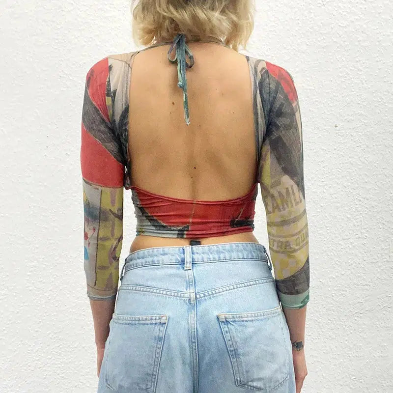 Chic Y2K Backless Crop Top & Denim Tube Top Set - Trendy Cropped Styles for Fashion Lovers