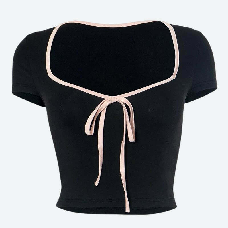 Chic Y2K Bow Tie Sweetheart Neckline Top in Pink - Trendy Coquette Style Crop Top