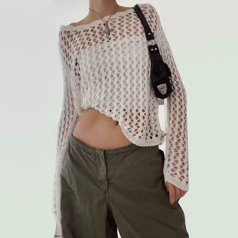 Chic Y2K Fishnet Bow Tie Top - Trendy Fairy Style Crop Top for Effortless Layering