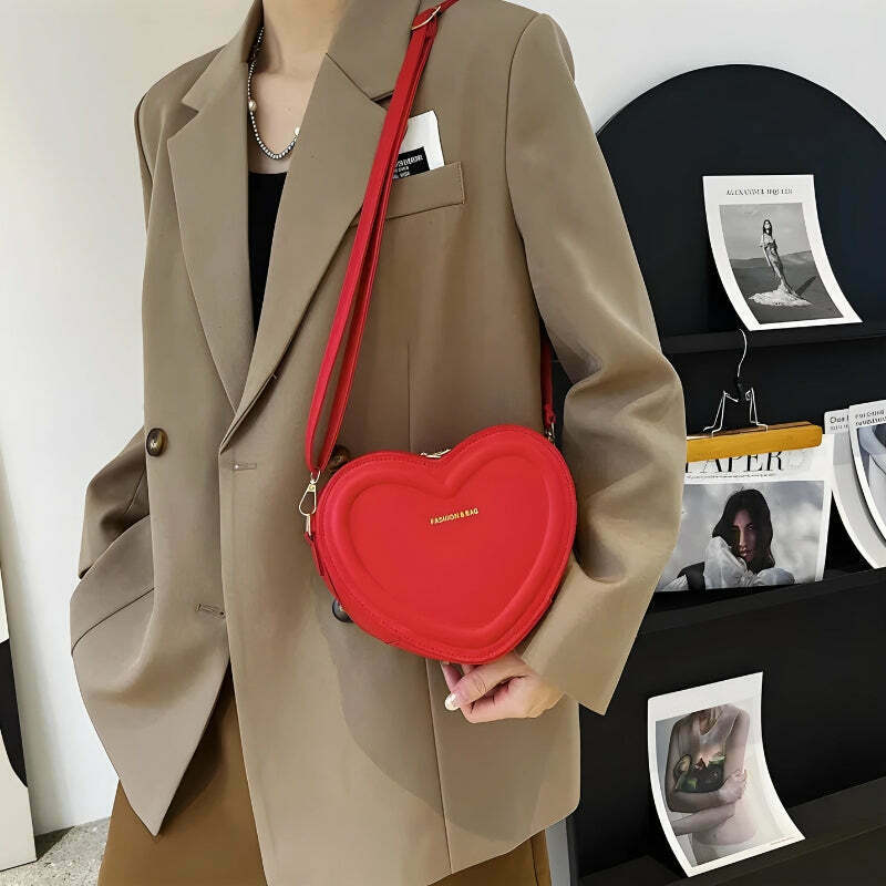 Chic Y2K Heart Crossbody Bag - Trendy Aesthetic Tote for Fashion-Forward Styles