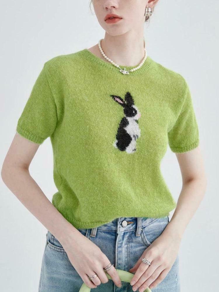 Chic Y2K Rabbit Knitted Crop Top with Bow Tie Detail - Trendy Fairy Style Hoodie