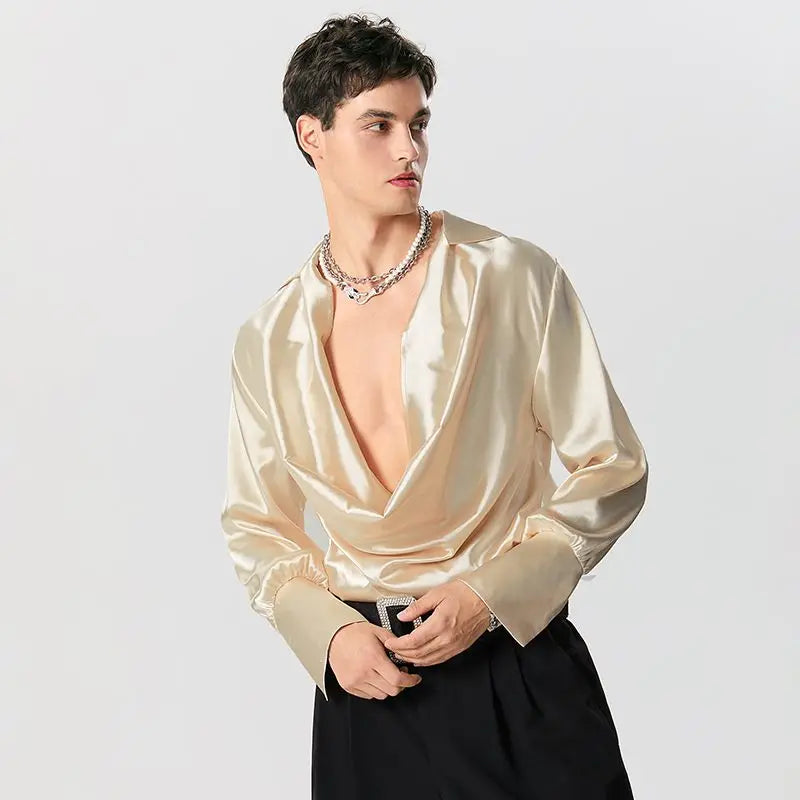 Chic Y2K Satin Cowl Neck Shirt - Aesthetic Style for Trendy Outfits and Everyday Wear