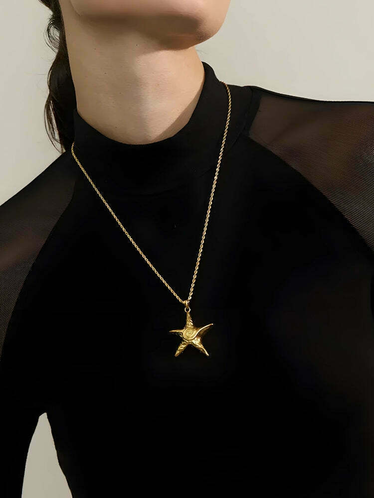 Chic Y2K Starfish Necklace with Beaded Design - Trendy Aesthetic Jewelry for Fashion Lovers