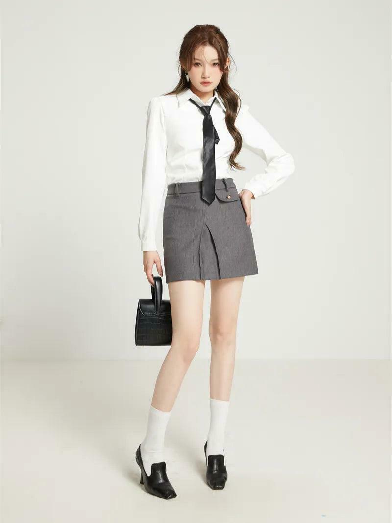 Chic Y2K Three-Piece College Style Skirt, Blazer & Shirt Set for Trendy Fashion Lovers