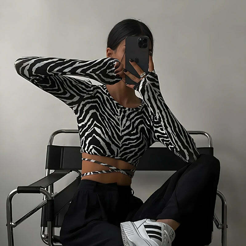 Chic Y2K Zebra Backless Crop Top - Trendy Zebra Print for Stylish Outfits