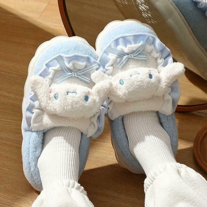 Cozy Hello Kitty Slippers with Adorable Red Teddy Bear Design - Y2K Fashion Essential