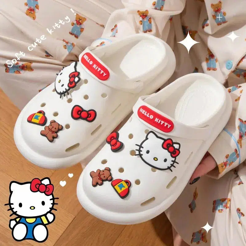 Cozy Hello Kitty Slippers with Adorable Red Teddy Bear Design - Y2K Fashion Essential