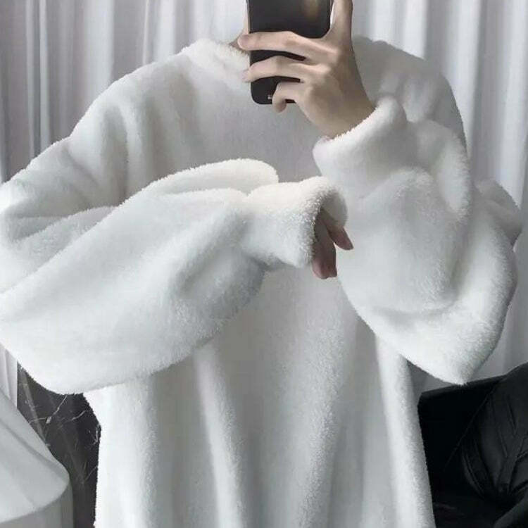 Cozy Oversized Teddy Sweatshirt with Vintage Graphic - Y2K Aesthetic for Ultimate Comfort