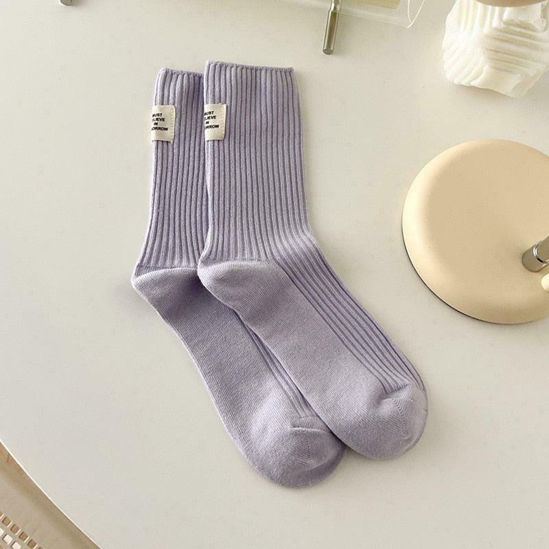 Cute Pastel Mid Cut Socks - Trendy Y2K Fashion with Fun Fuck You Design and Comfort