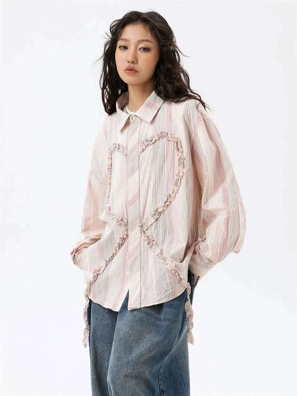 Cute Soft Girl Ruffled Heart Shirt - Aesthetic Sweatshirt for Y2K Fashion Lovers