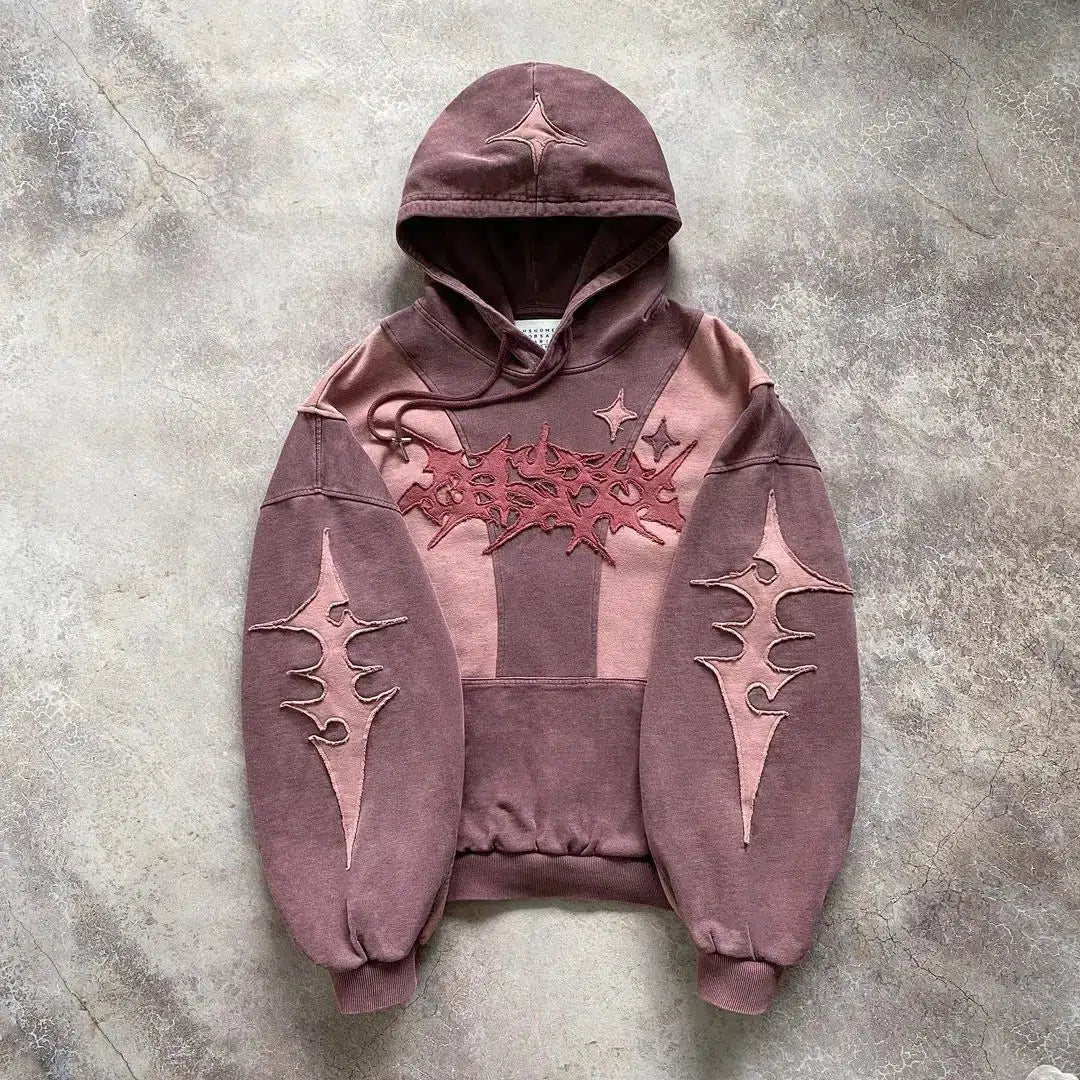 Cyberpunk Futuristic Patch Hoodie - Aesthetic Y2K Fashion in Green, Brown, and Purple