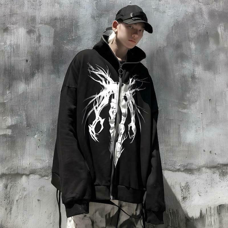 Cyberpunk Ghost Full Zip-Up Hoodie - Aesthetic Y2K Style with Colorful Spider Designs