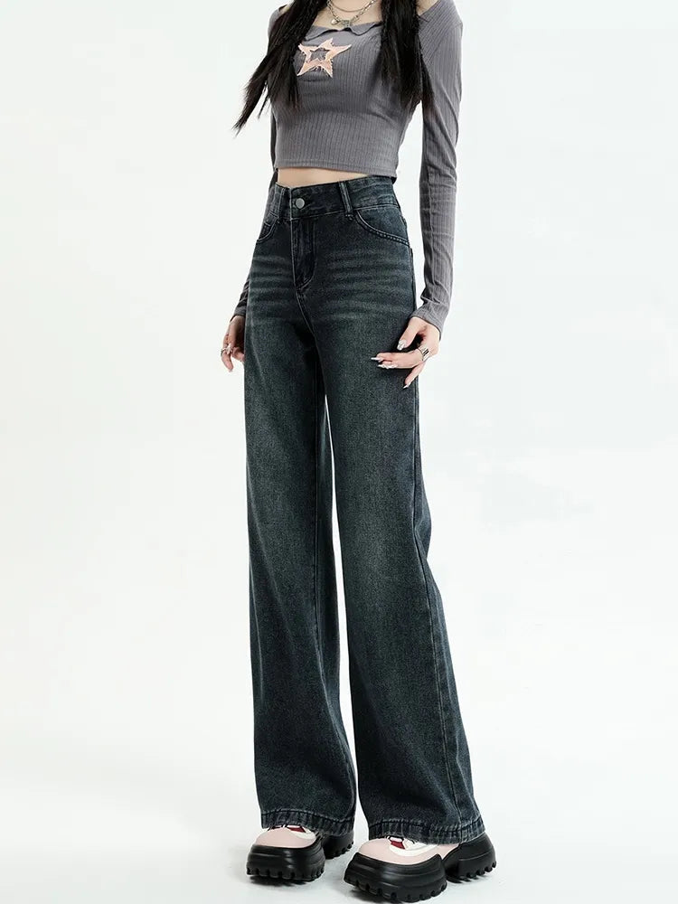 Dark Wash Straight Leg Denim Jeans for Trendy Y2K Style - Comfortable & Versatile Fit