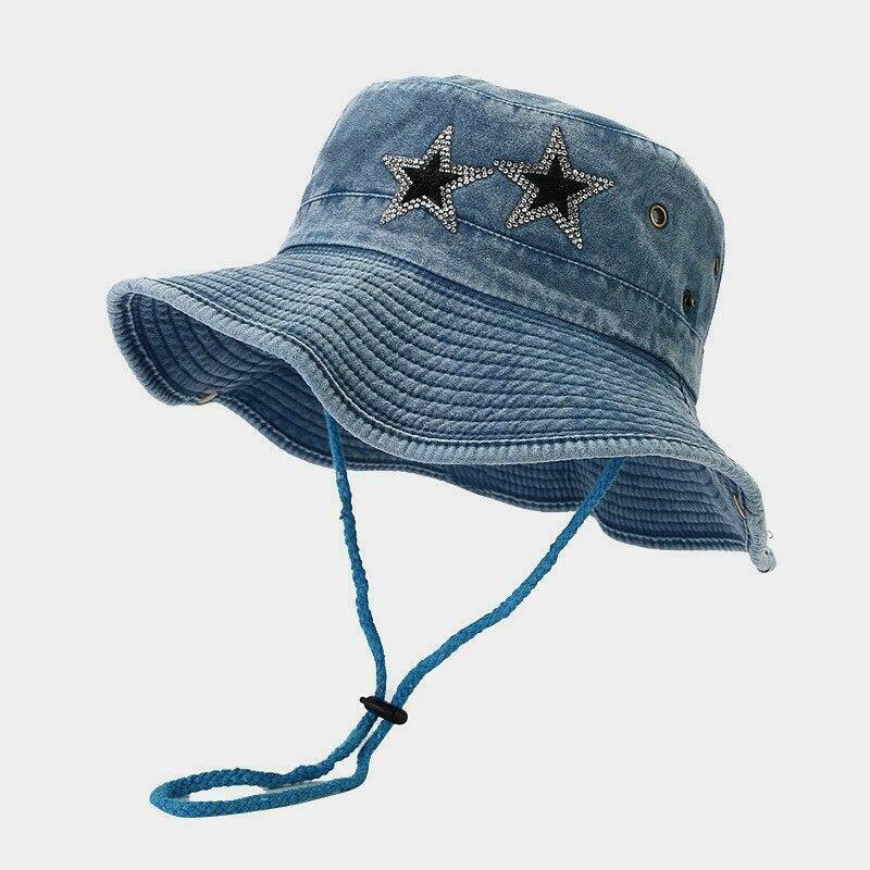 Disco Cowgirl Star Printed Denim Hat - Trendy Y2K Denim Hat for Stylish Looks