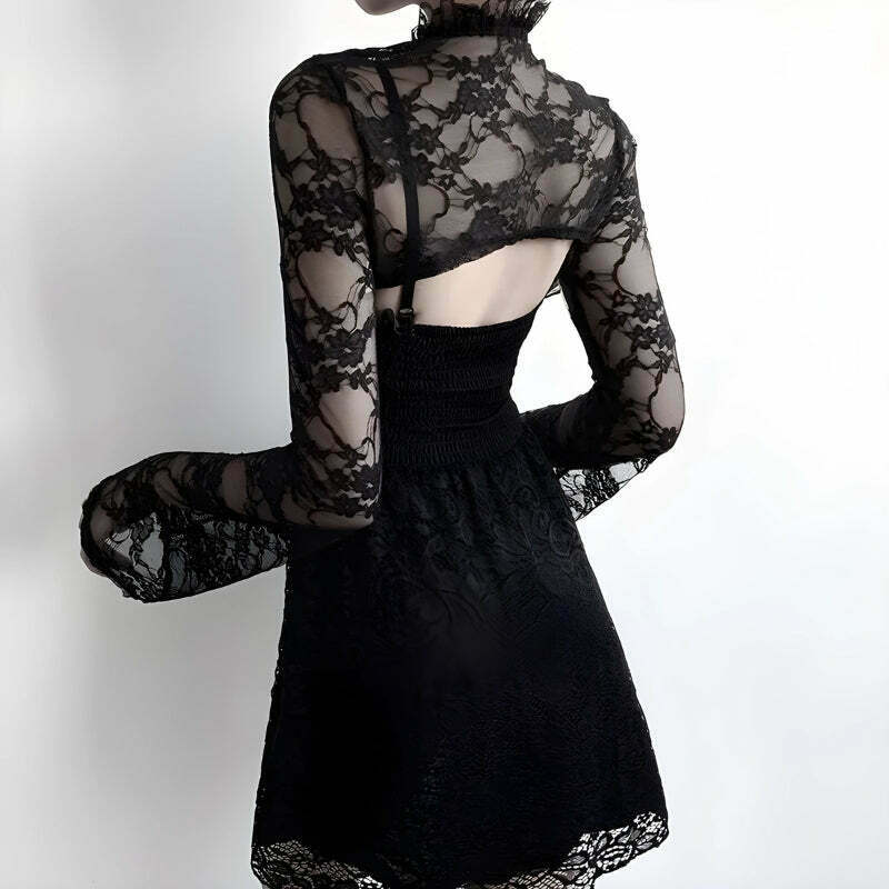 Elegant Goth Sheer Lace Bolero for Y2K Outfits - Plus Size Romantic Goth Fashion