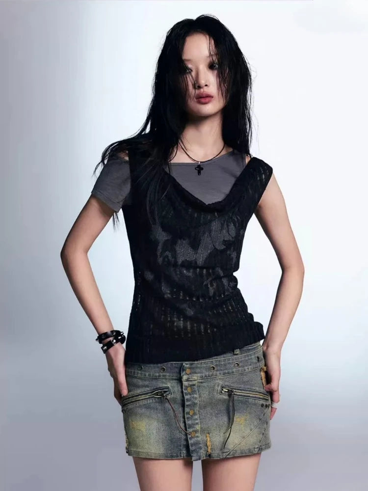 Elegant Gothic Bow Tie Crop Top - Y2K Fashion with Denim Tube Style and Chic Appeal